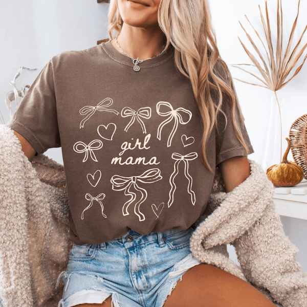 Girl Mama Shirt Cute Bow Graphic Tee Trendy Mom T Shirt Casual Womens Top white xl t Shirt