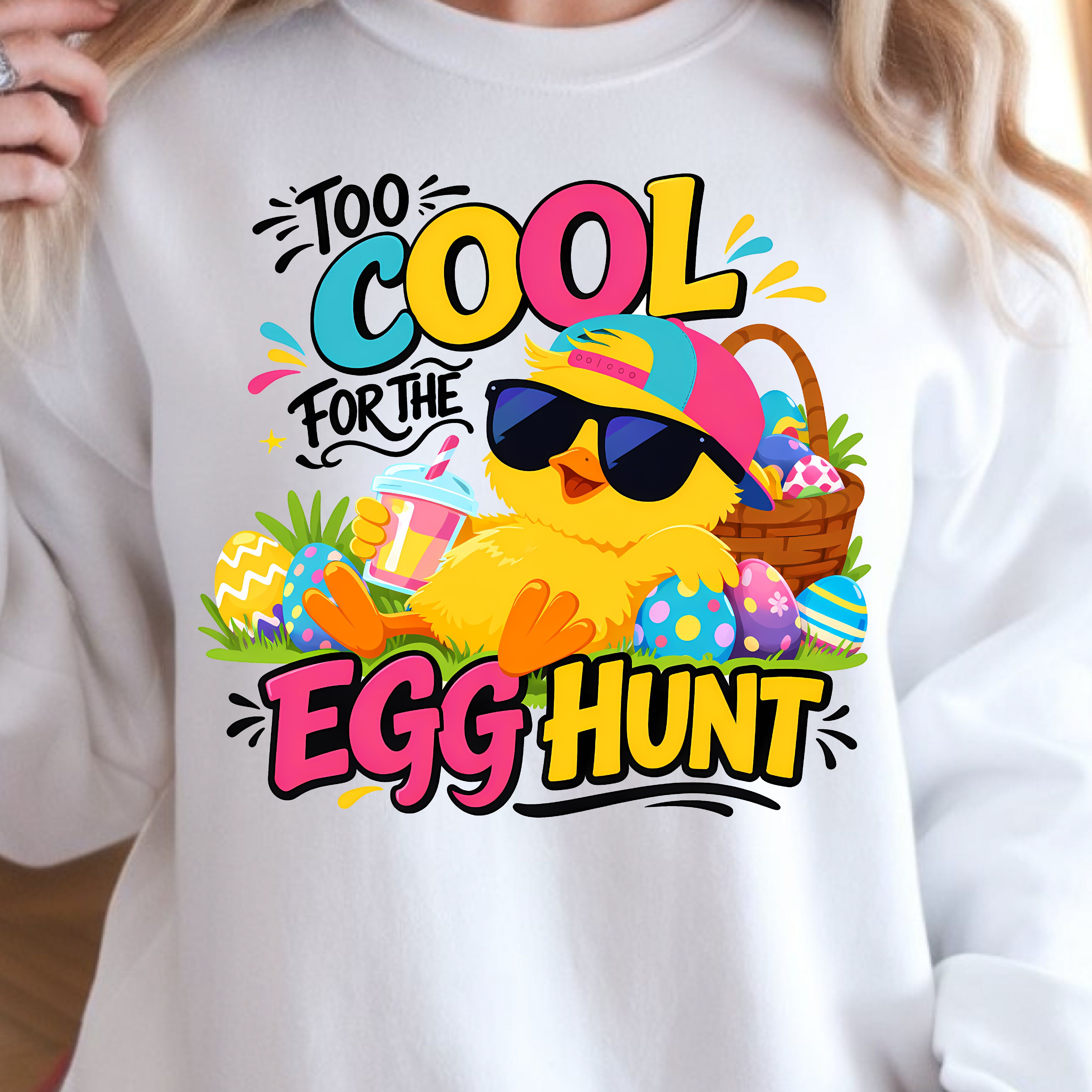 Too Cool For The Egg Hunt Shirt Cool Chick & Easter Eggs Design Tee pink s sweatshirt