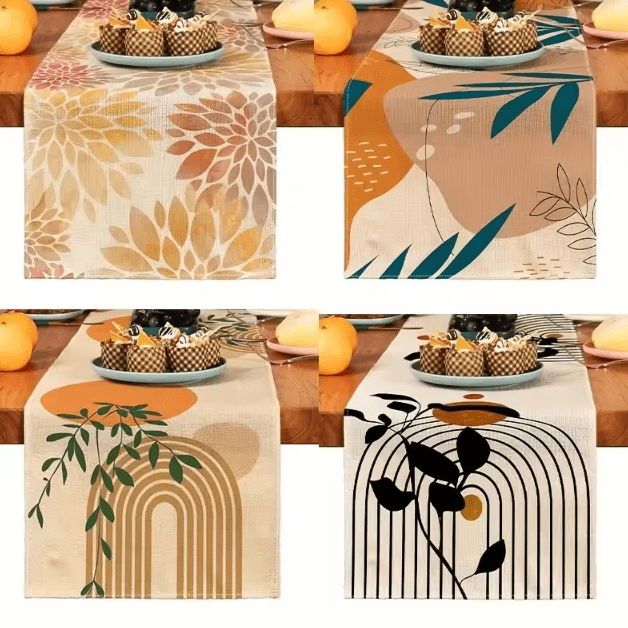Boho Plant Linen Table Runner Minimalist Botanical Farmhouse Dining Decor pattern 2 33x183cm
