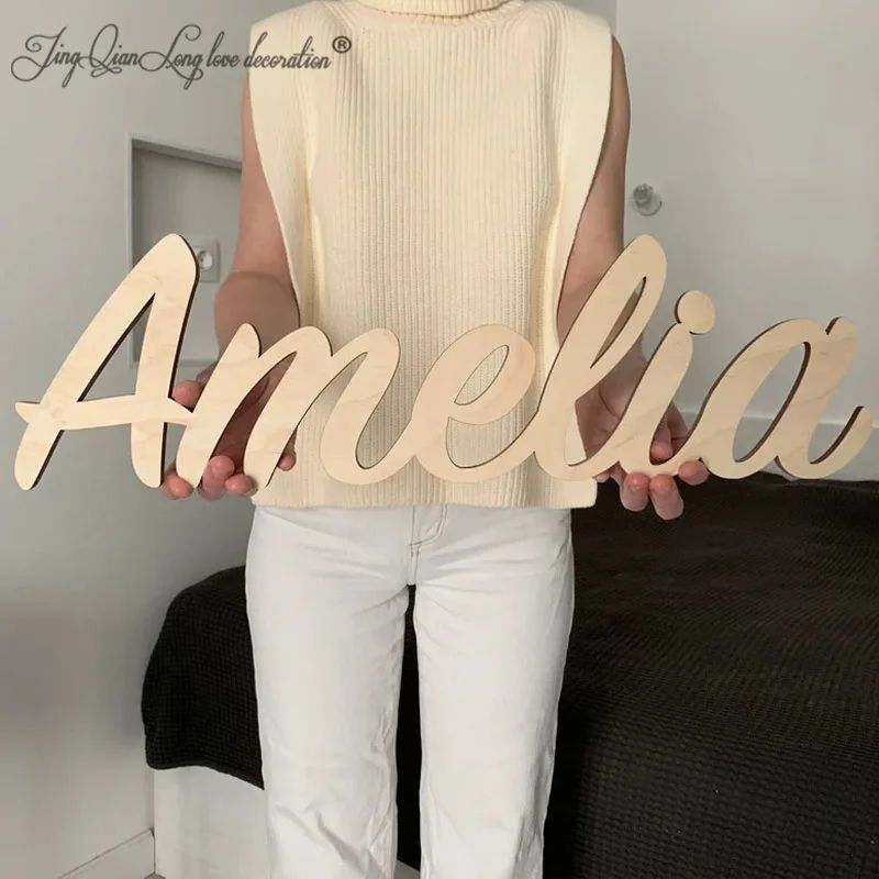 Personalized Wooden Name Sign Custom Nursery Wall Decor For Baby Room And Kids Space grey 17.72in Wide