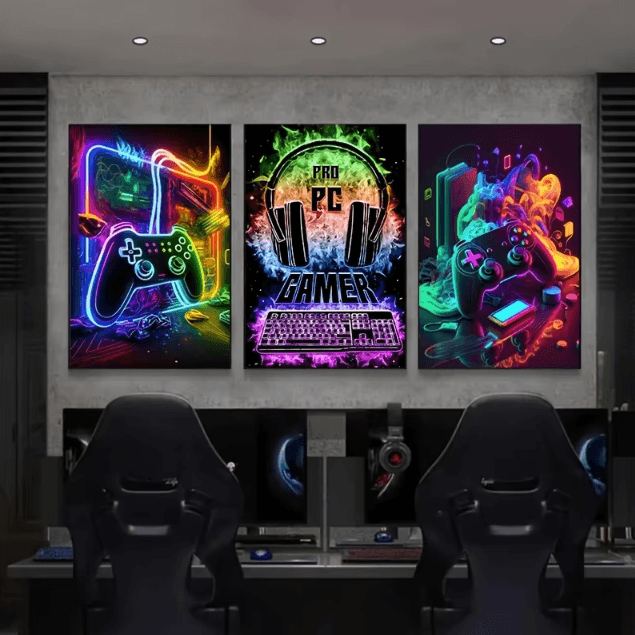 3PCS Gaming Room Canvas Wall Art Punk Gamepad Posters For Gamer Room Decor zlh3592 40x60cm Unframed