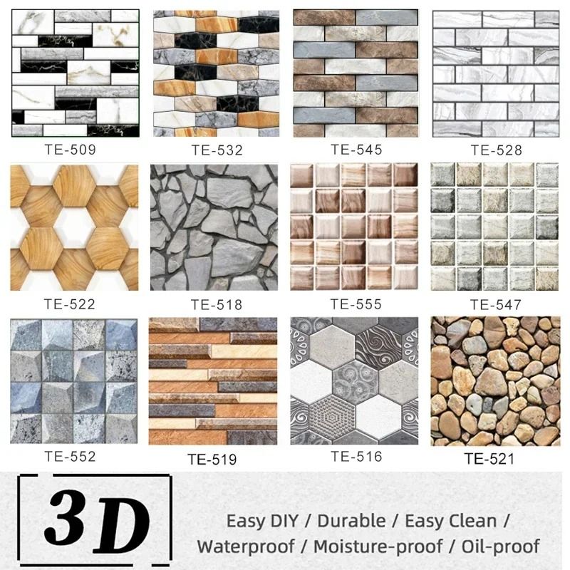 3D Waterproof Brick Wall Sticker Panels Self Adhesive PVC Peel And Stick Wallpaper (15pcs Set) te 517 Pebble Stone Mosaic 15 Pieces