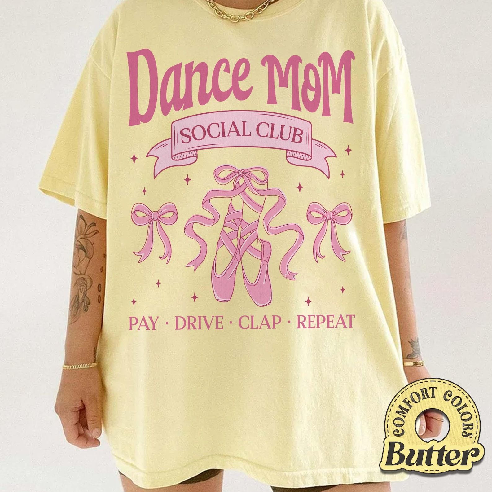 Dance Mom Social Club Shirt, Ballet Shoes, Coquette Bow Tee, Garment Dyed beige 2xl sweatshirt