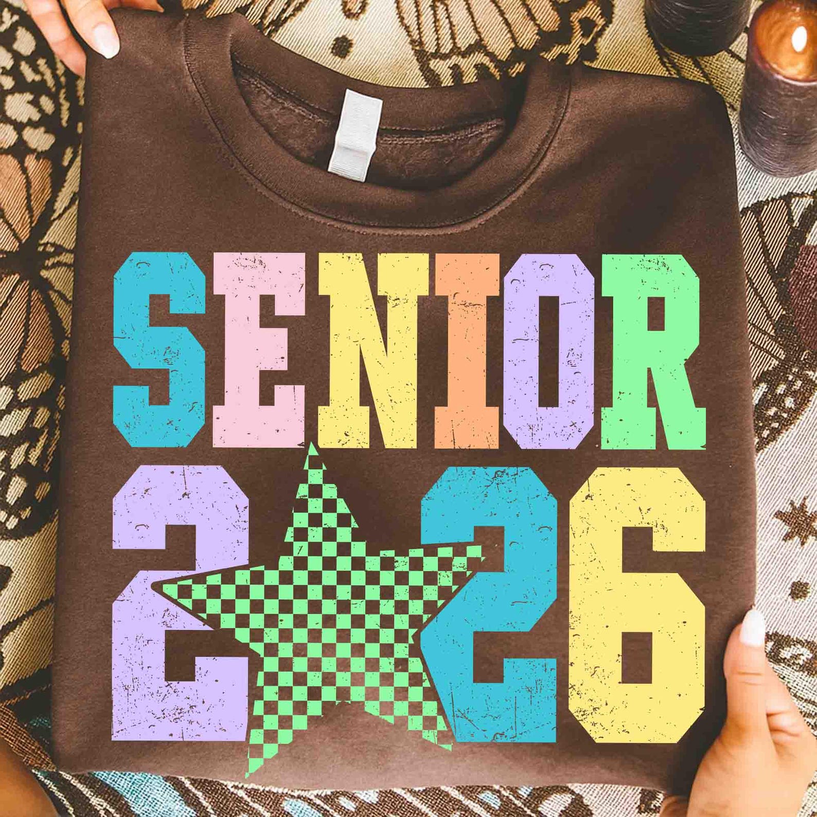 Senior 2026 Shirt Colorful Star Graphic Tee Retro Graduation T Shirt Casual Womens Top hot Pink xl sweatshirt