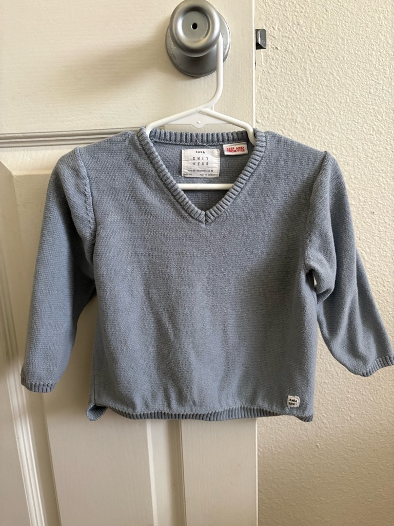Zara Shirts & Tops | Zara Dusty Blue V-Neck Knit Top - Zara Mini Wear | Color: Blue | Size: 18-24 Months Cm 92