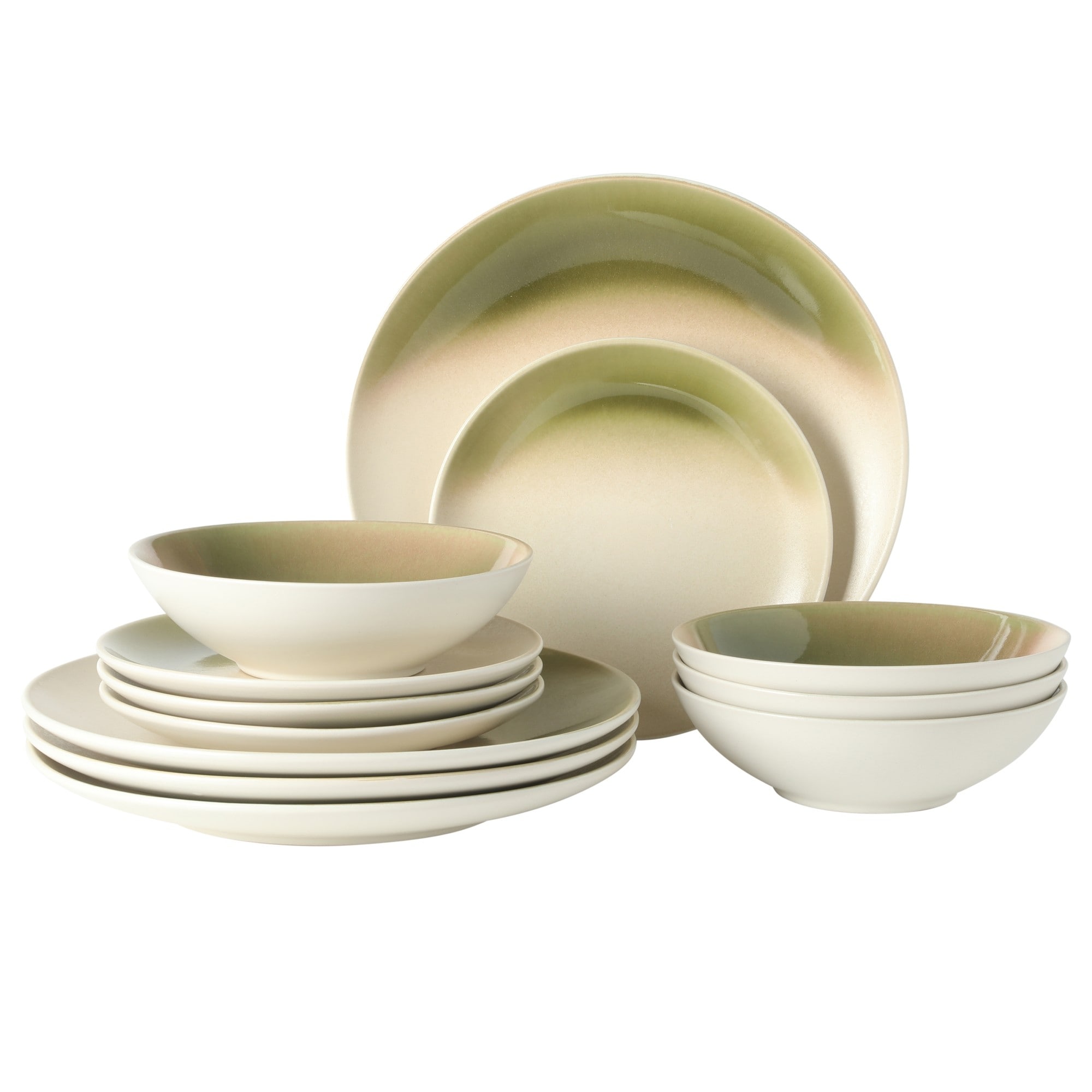 Gibson Elite Crescenton Plates and Bowls Sets, 12-Piece Stoneware Dinnerware Sets, Round Reactive Glaze Dish Set