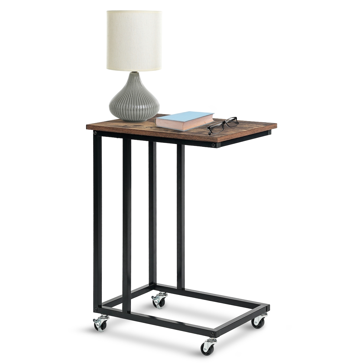 IvoQ Beistelltisch – Beistelltisch auf Rollen – Industriell – Rustikales Braun – 50×35×67 cm – Betttisch – Beistelltisch – Nachttisch – Laptoptisch – Image