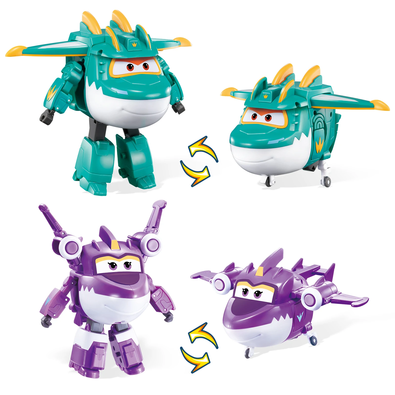 Super Wings Set Gioco Trasformabile 5-in-1 Stego & Trico, Giocattolo 2-in-1 con Robot di Salvataggio Aereo per Bambini 3-6 Anni, Personaggi Aerei per Bambini Piccoli