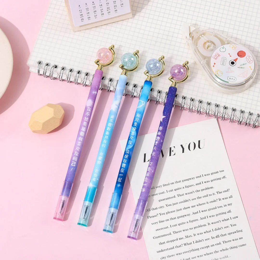 Kreativer Dreh-Kristallkugel-Galaxie-Gelstift, Ästhetischer Sternenhimmel Einziehbarer Schwarztintenstift, Schreibwaren für Studenten Image