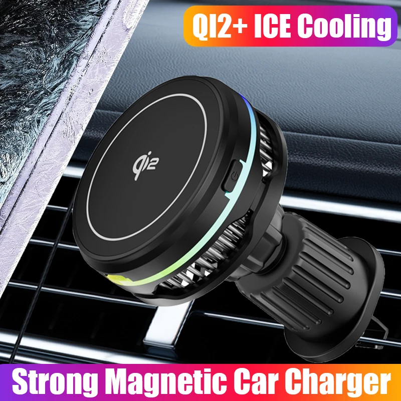 15W Schnellladende Magnetische Auto-Handyhalterung mit Kühlventilator Qi2 Kabelloses Ladegerät Lüftungshalterung für iPhone 12-17 Samsung Telefon Image