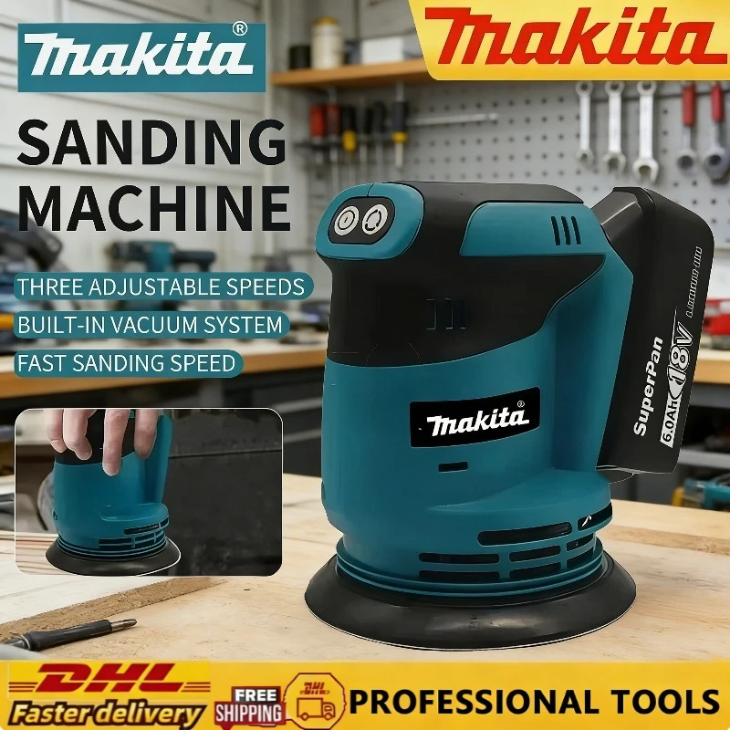 Makita 18V Akku-Exzenterschleifer DBO180Z Bürstenloser Holzbearbeitungs-Schleifer zum Schleifen, Polieren und Spachteln (ohne Akku und Ladegerät) Image