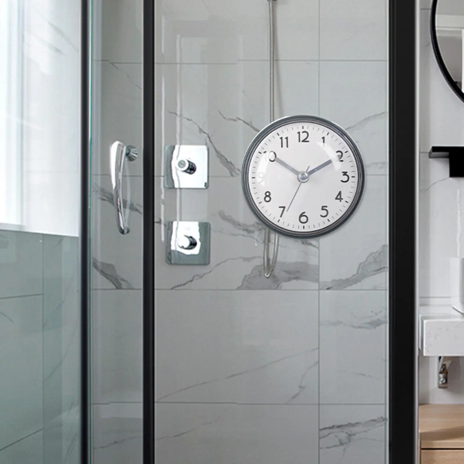 Mini-Duschuhr mit Anti-Beschlag-Funktion, wasserdicht, Tischdekoration, Küche, Wohnzimmer, Badezimmer, Wanduhr, Toilette, runde Saugnapf-Deko-Kunst