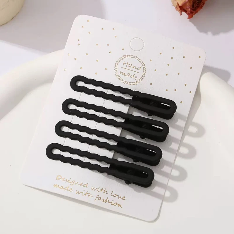 Minimalistische schwarze, mattierte Haarspange, Kantenclip, Seitenclip, neuer Stil, keine Spuren, für gebrochenes Haar, gerader Entenschnabelclip, Haar-Accessoire Image