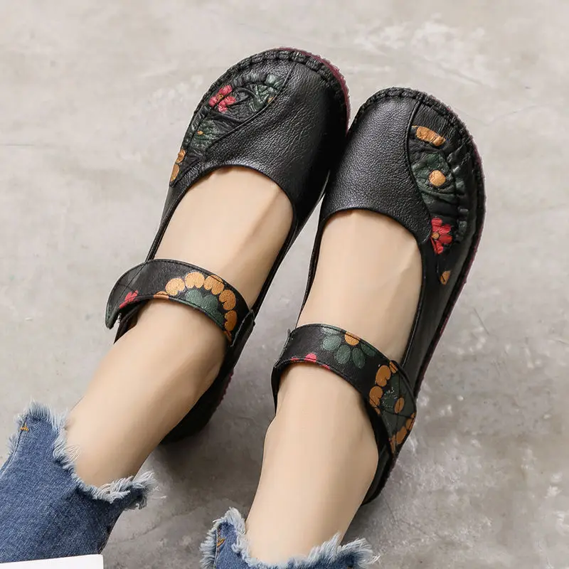 Echtes Leder Mary Jane Schuhe Frauen Ballerinas Vintage Mutter Schuhe große Größe 42 Frau Frühling Riemchen Loafer Fahr schuhe Elder