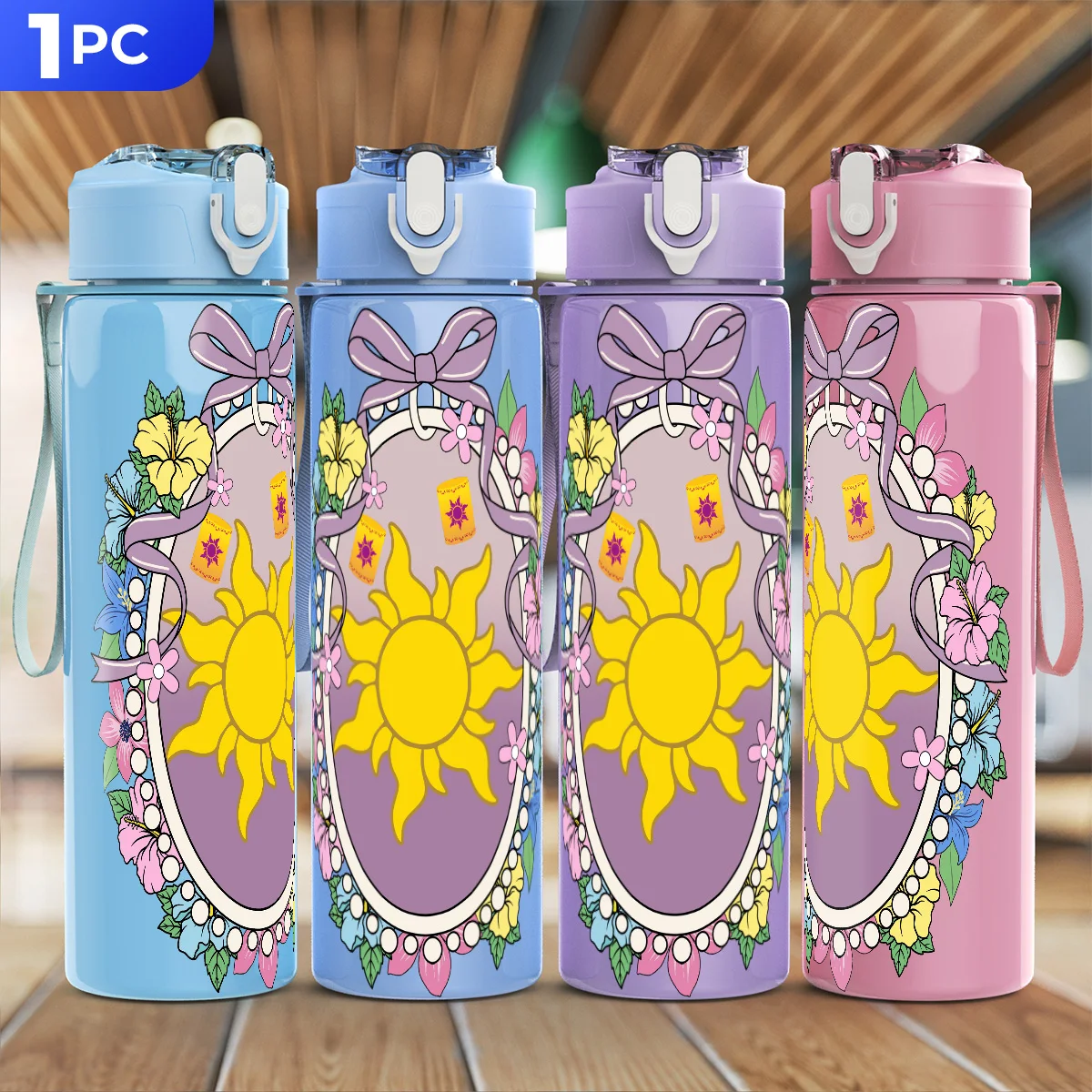 Disney 750 ml Anime-Wasserflasche, Einhandbedienung, wiederverwendbar, langlebig, Sportflasche, Geschenk für den St. Patrick's Day, Unabhängigkeitstag Image