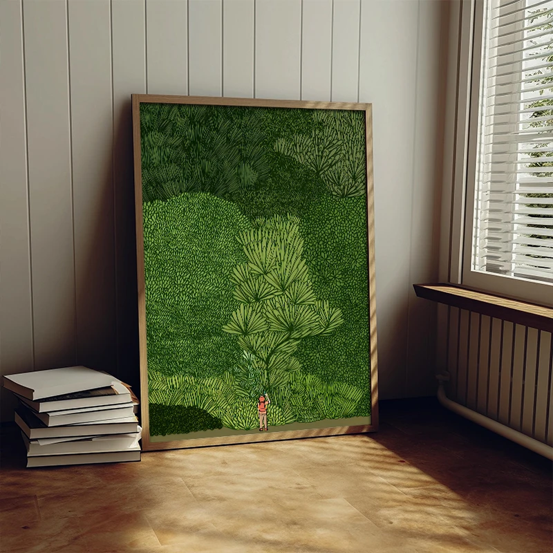 Nordischer Grüner Wald Dschungel Entdecker-Poster Wandbilder Kunst Moderner Leinwanddruck Gemälde Koreanisches Studio Wohnzimmer Heim-Dekoration