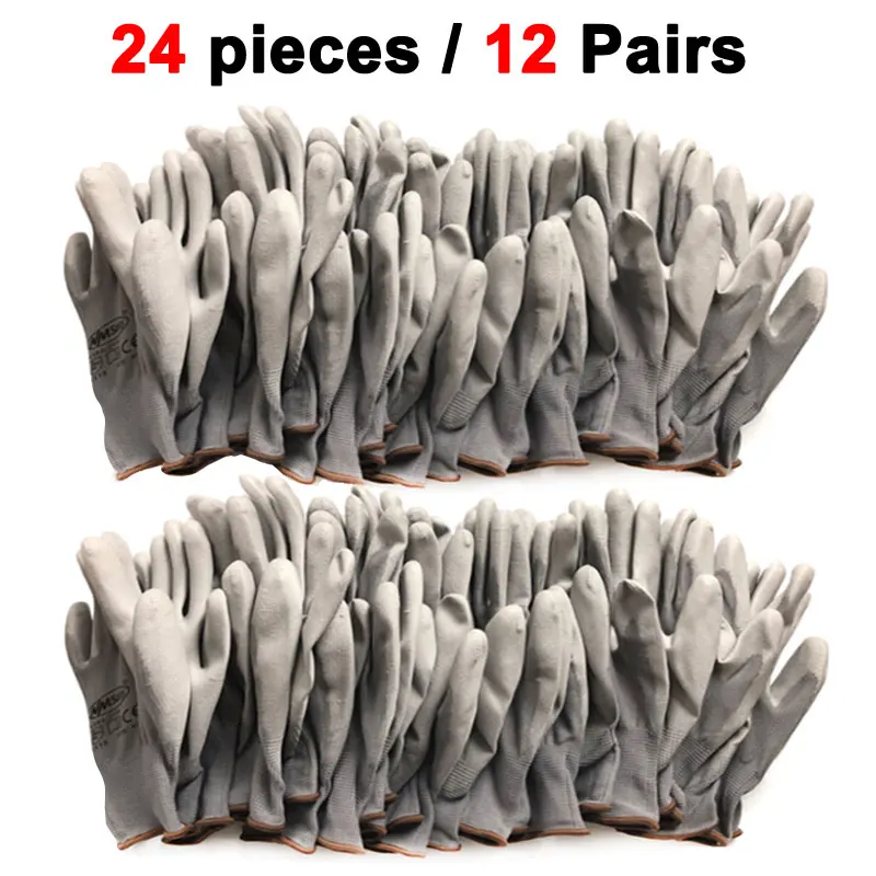 24 Stück/12 Paar NMSafety Marke gestrickt bunte Polyester Nylon getaucht PU Nitril Gummi Handfläche Sicherheitsarbeitshandschuhe Männer oder Frauen Image