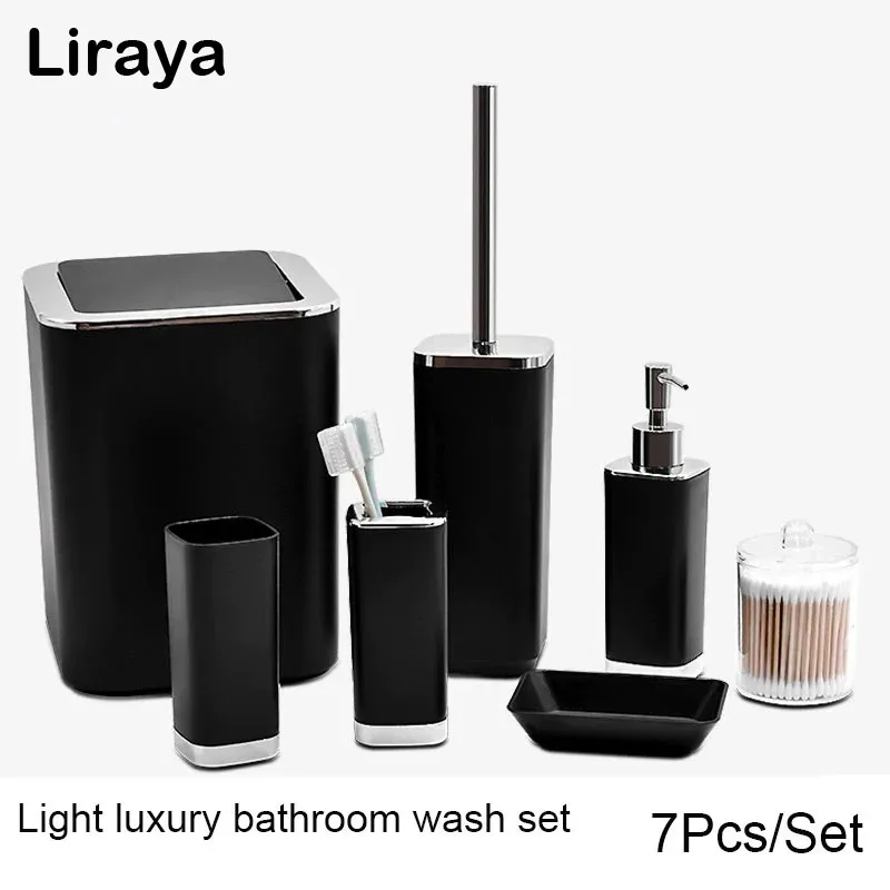 7-teiliges Badezimmer-Zubehör-Set: Zahnbürstenhalter, Seifenschale, Spender, Becher, Toiletten-Badezimmer-Set Image
