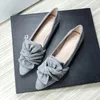 Flache Schuhe für Damen, Wildleder, Samt, Frühling, Sommer, Freizeitschuhe, Damen, flache Schuhe, Schleife, Blume, spitze Schuhe, Slip-On, Größe 33, 34, 43