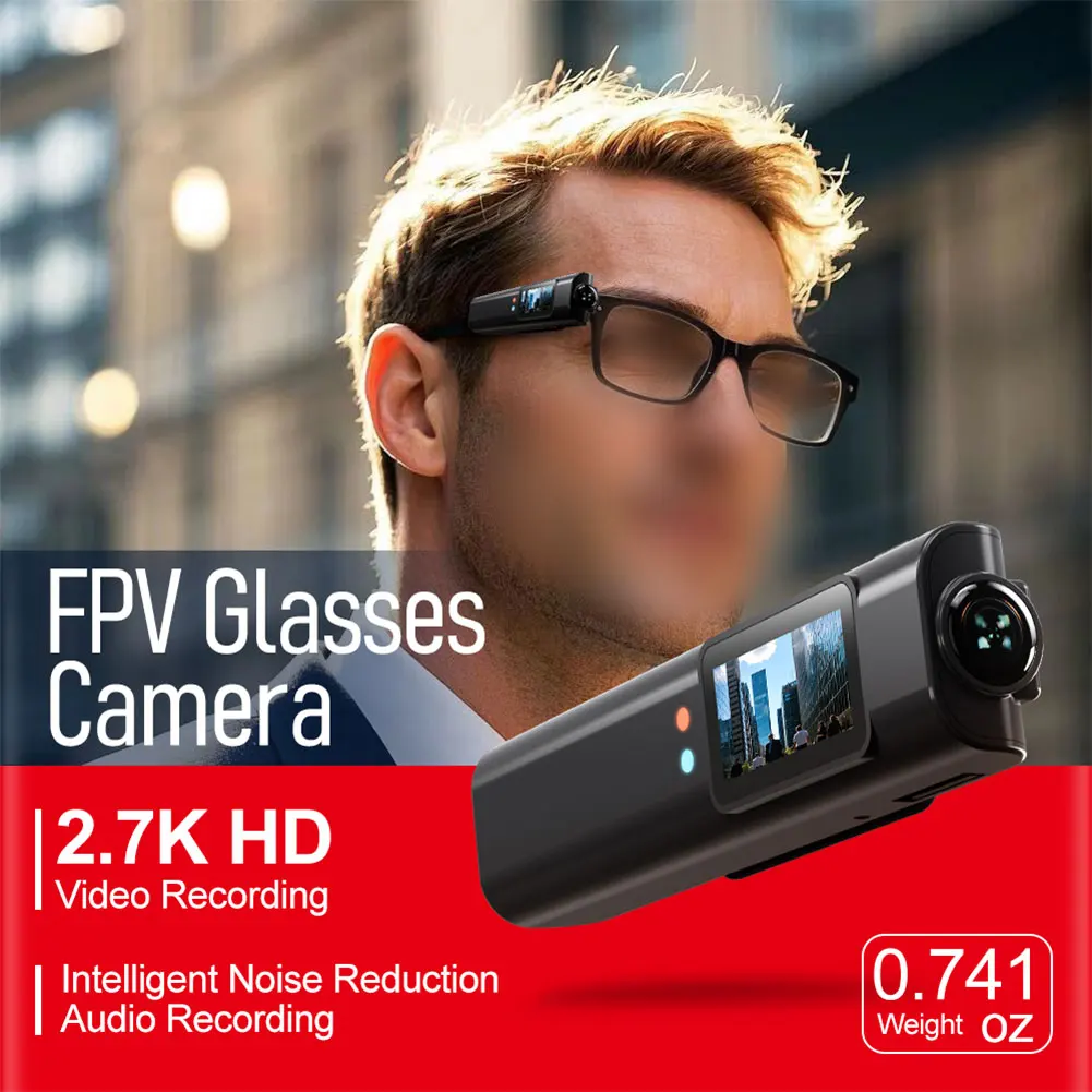 HD 2K Tragbare Brillen-Videokamera mit Anti-Shake & 110° Weitwinkel ° Weitwinkelobjektiv-Headset-Brille für Video- und Tonaufnahmen Image