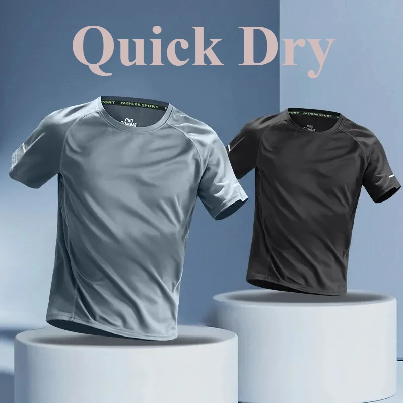 Sommer Herren Professionelles Lauf-T-Shirt Atmungsaktives Eisseide Schnelltrocknendes T-Shirt für Training und Fitness-Workouts Herrenbekleidung Image