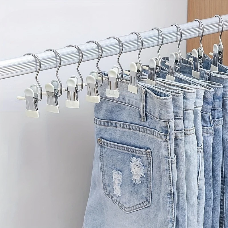 12 Stück Edelstahl-Wäscheklammern Tragbare Kleiderhaken zum Aufhängen Kleiderorganizer für den Kleiderschrank
