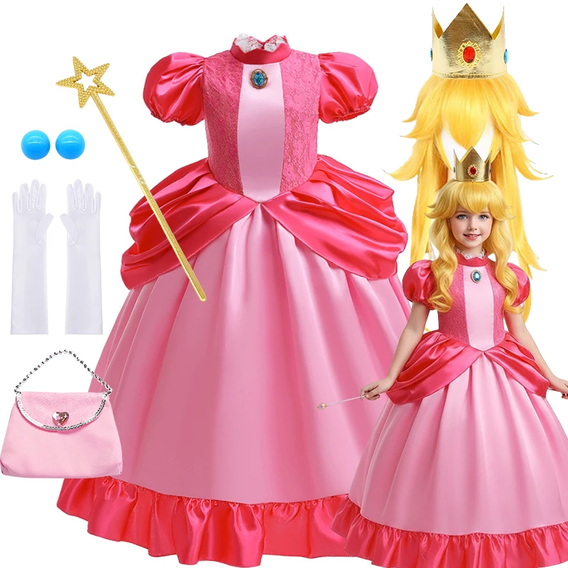2026 Mädchen Elegantes Abendkleid Rosa Prinzessin Peach Ballkleid Film-Performance Peach Cosplay Kostüm Geburtstagsoutfit Image