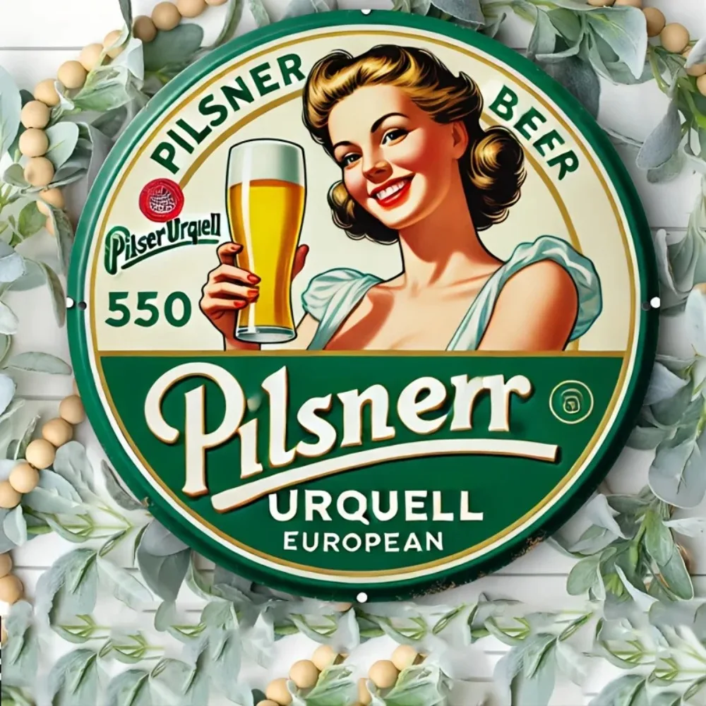 Pilsner Urquell Vintage Blechschild, 20,3 x 20,3 cm, Aluminium-Wandkunst, Retro-Bier-Plakette für Zuhause, Bar, Männerhöhle Image