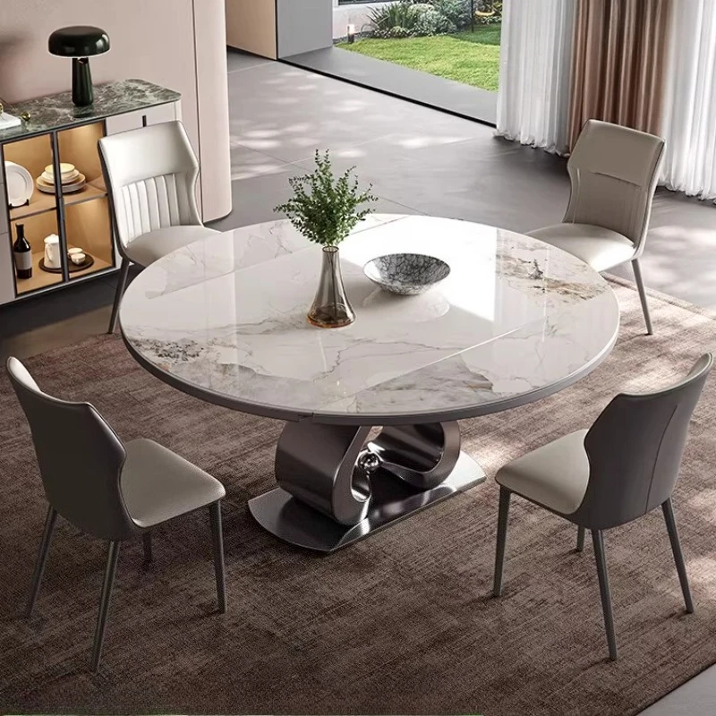 Luxuriöser runder Steinplatten-Teleskop-Klapptisch, quadratisch und rund, für den Haushalt, mit Induktionsherd, Tische, klappbare Stühle