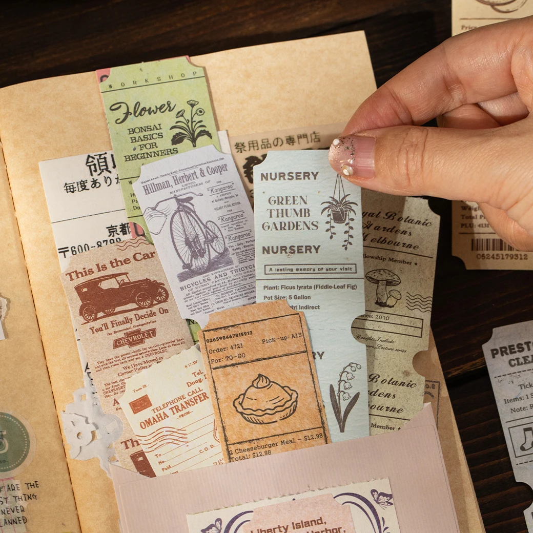 40 Stück Retro-Aufkleber aus Papiermaterial zur Kunstdekoration, DIY Handgemachte Scrapbook-Ästhetik, Journal-Zubehör Image