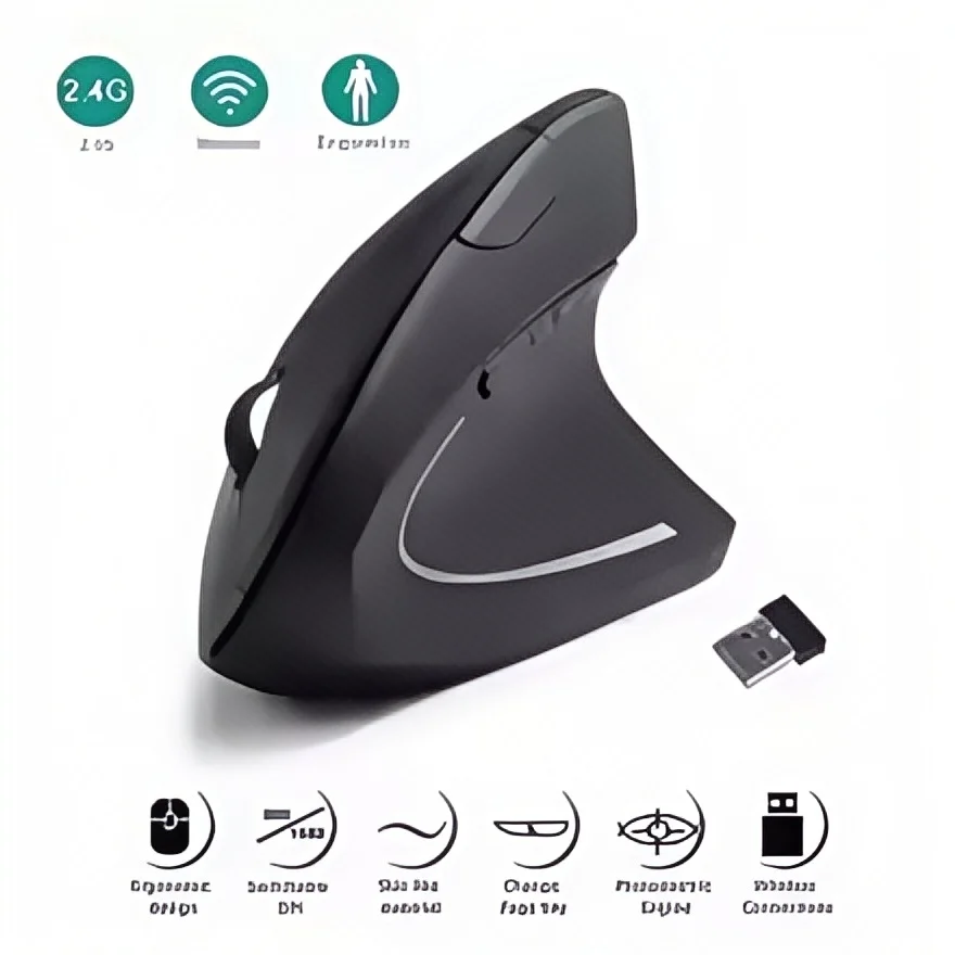 Vertikale ergonomische Maus – 2,4 GHz kabellos, 3 einstellbare DPI (800/1200/1600), 6 Tasten für PC und Laptop Image
