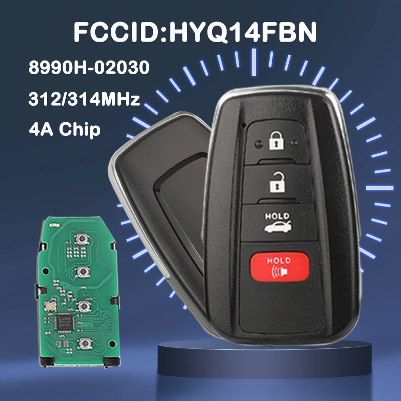 jingyuqin Fernbedienung mit 4A-Chip, 312/314 MHz, intelligenter Autoschlüssel, schlüssellos, für Toyota Corolla 2019 2020 2021 2022, FCC-ID: HYQ14FBN 8990H-02030 Image