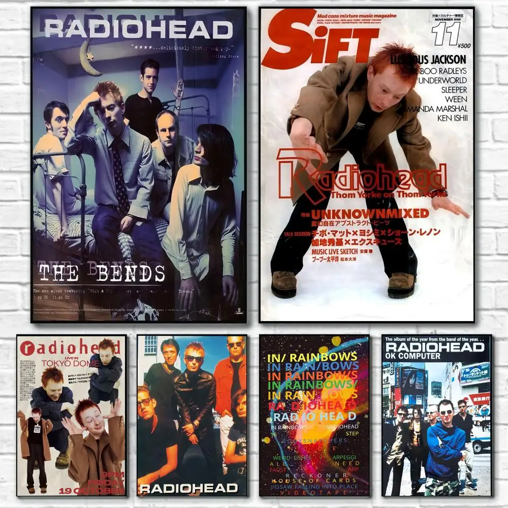 Band R-RadioheadES in Rainbow's Rock and Roll Cool Poster Selbstklebendes Gemälde mit Drucken Dekoration für Zuhause, Schlafzimmer, Wohnzimmer