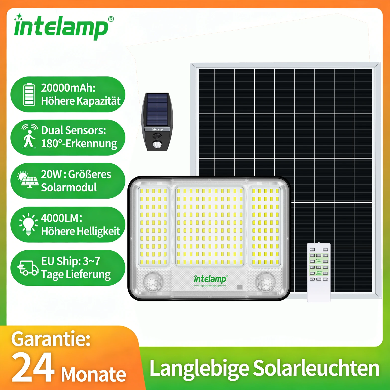 20000mAh 4000LM Solar-Flutlichter für den Außenbereich,Bewegungssensor,wasserdicht,3 Modi, Solar-Sicherheitsleuchte für Garten,Hof,Garage solar lampe led solar außenleuchte solar light solar led solar