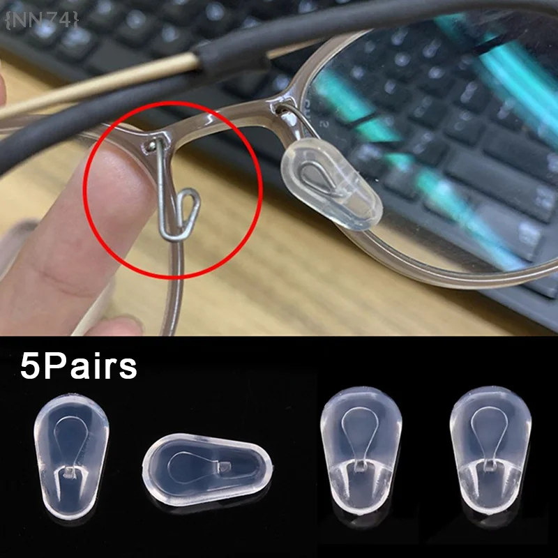 5 Paar superweiche Silikon-Brillen-Nasenpads – Push-In-Luftkammer-Design für optische Brillen Image