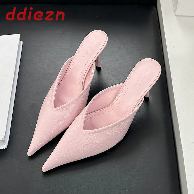 Rosa Absatz-Pantoletten Damen Mules Schuhe Mode Spitze Zehen Slip-On Elegante Dünne Hohe Absätze Kleid-Sandalen Pumps Slides