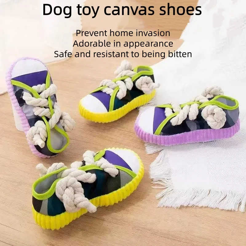 Neues Hundekau-Spielzeug zur Selbstbeschäftigung, bei Langeweile zum Beißen, Schuhe mit Geräusch, Canvas-Schuhe, Trainingsspielzeug für Haustiere