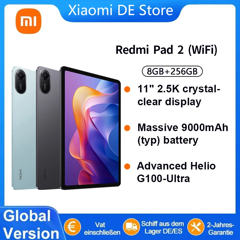Global Version Xiaomi Redmi Pad 2 Wifi 11" 2.5K Crystal-Clear Display With MediaTek Helio G100-Ultra Processor 9000mAh Big Battery Image