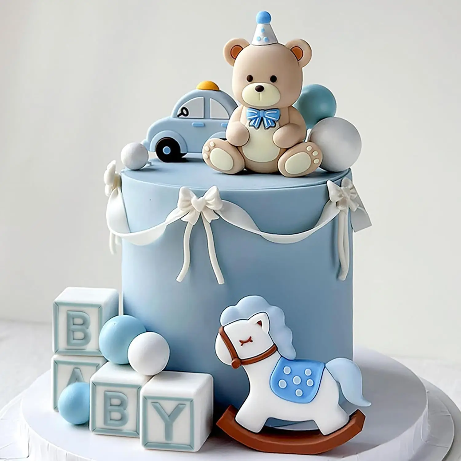 Décoration de gâteau Ours Bleu, Décoration de gâteau Ourson, Décoration de gâteau Cheval, Décoration de gâteau Ours, Décoration de gâteau pour Baby Shower et Anniversaire