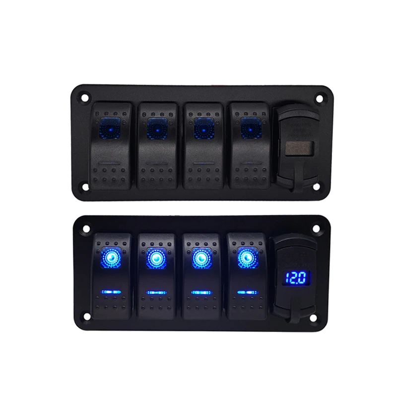 Panneau d'interrupteur à bascule LED avec voltmètre numérique, 4,pipeline, touristes, port USB, sortie 12V, panneau d'interrupteur de charge pour voiture, bateau marin