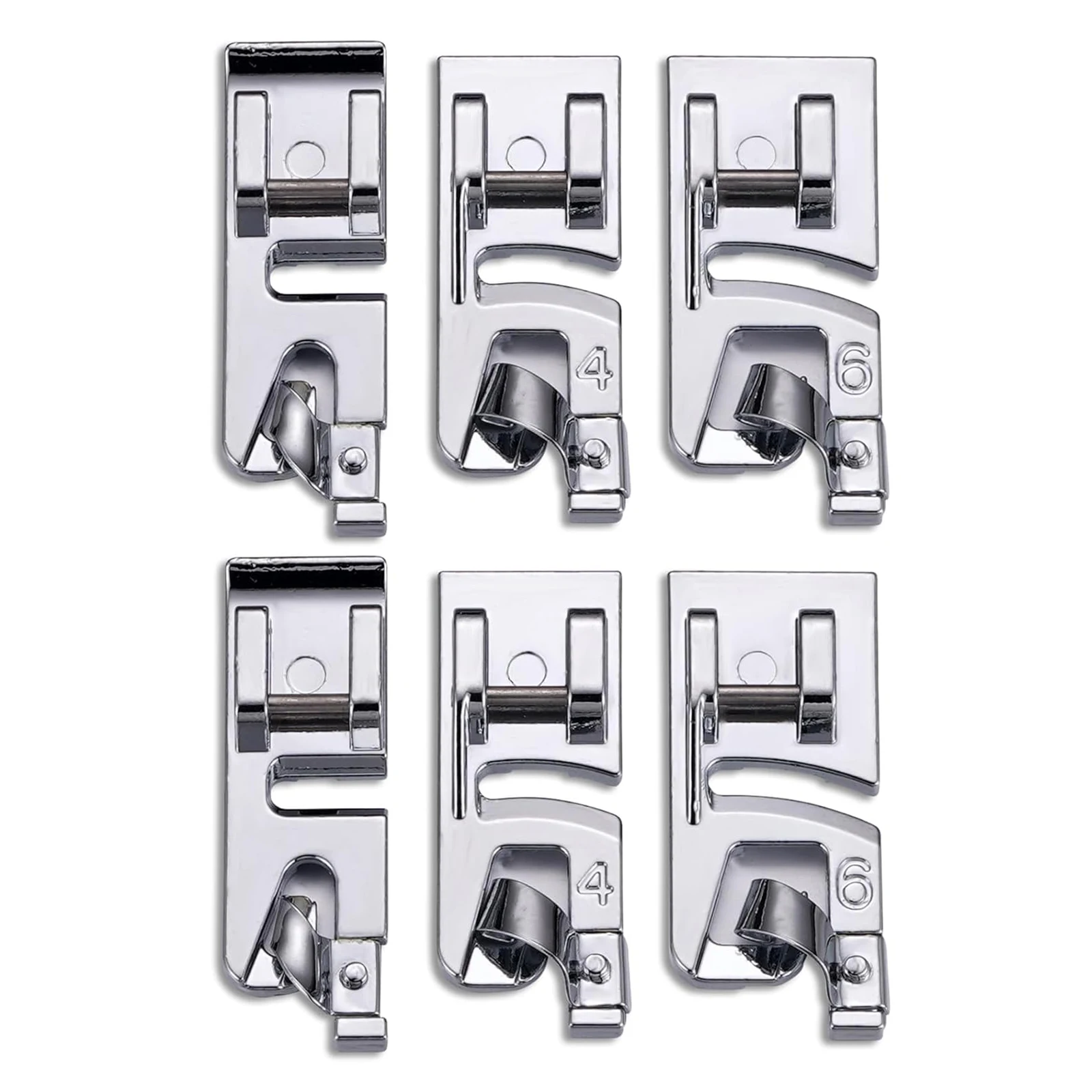 Lot de 6 pieds presseurs pour machine à coudre, pour ourlets roulés étroits 3mm/4mm/6mm, pour machines à coudre Singer, Brother à tige basse et fixation rapide, pièces de machine à coudre