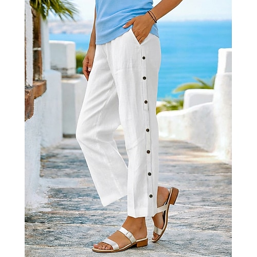 Damen Sommerhose Abgeschnittene Hose Urlaub Mode Basic Knöchellang Mittlere Taille Einfach Elastischer Bund Komfort Bequem Atmungsaktiv Unelastisch Urlaub Formell Straße Dunkelgrau Aprikose Schwarz Image