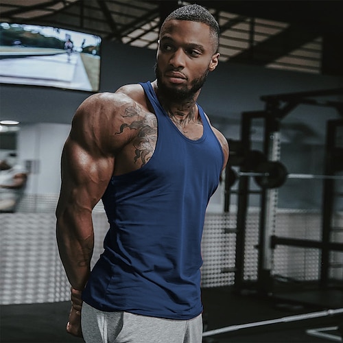 Herren Einfarbig Lauf-Tanktop Workout-Tanktop Singulett Sommer Frühling Herbst Y Zurück Ärmellos Lässig Sportlich Baumwolle Schnelltrocknend Leicht Weich Atmungsaktiv Fitnesstraining Laufen Übung