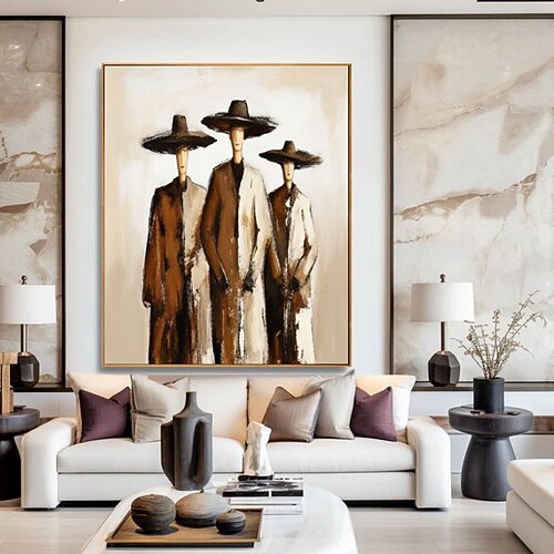 Moderne figurative Wandkunst, zeitgenössische abstrakte Darstellungen von Menschen, neutrale Dekoration im Galerie-Stil, großformatige minimalistische Statement-Kunst Image