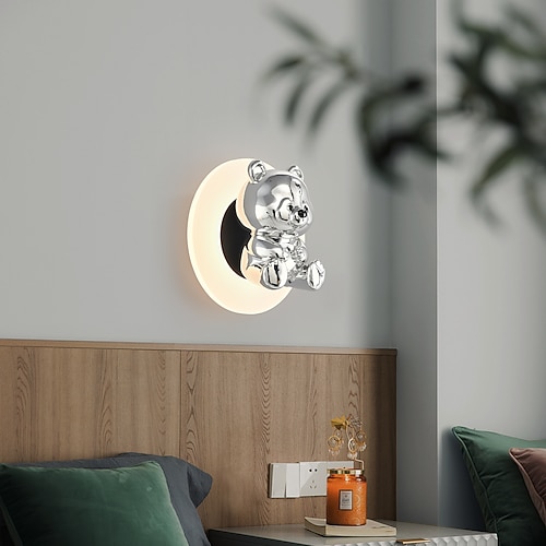 Moderne silber/schwarze Wandleuchte mit mattiertem Glasschirm, kreatives Deko-Element in Bären-/Hundeform für Schlafzimmer, Wohnzimmer, Familienzimmer, Flur, Eingangsbereich, warmweißes Licht Image