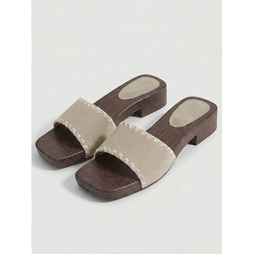 Schwarze Damen-Sandalen mit Muschelkanten – lässige Strandsandalen mit niedrigem Absatz für den Sommerurlaub Image