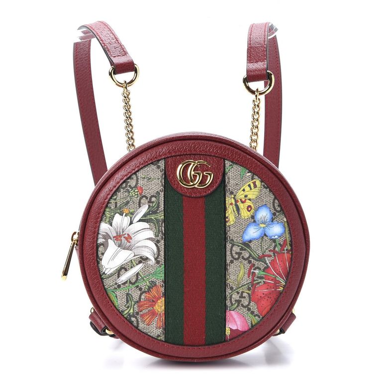 Ophidia Supreme gg Canvas Floral Round Backpack With Trim Nwb 598661 - Green - Gucci Backpacks