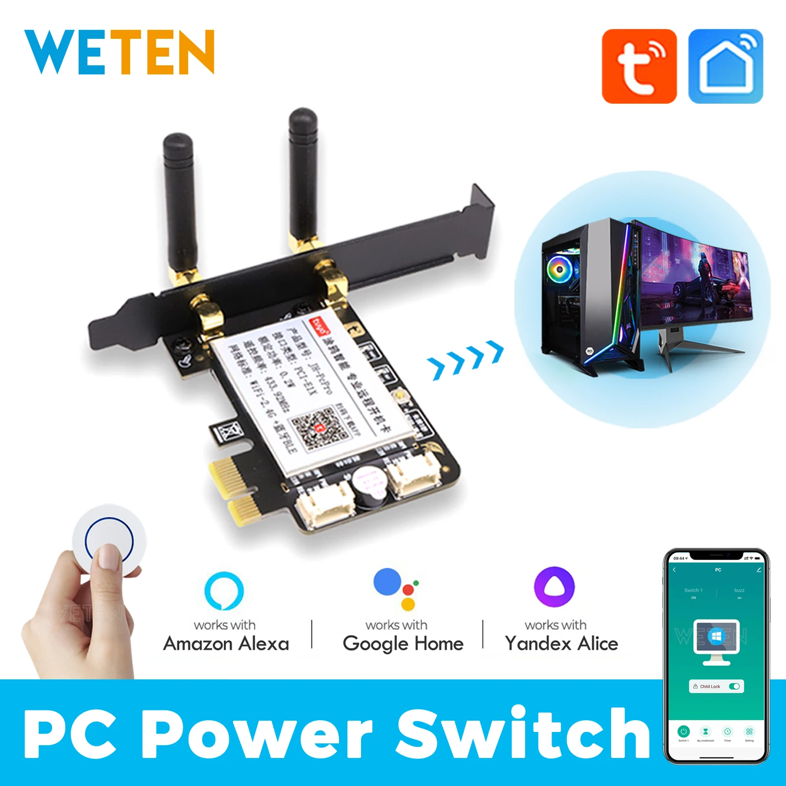 Tuya Wifi Computer Power Reset Schalter USB PCIe Karte 433 RF Remote PC Power-Taste, APP Sprachsteuerung mit Alexa Google Hause Image