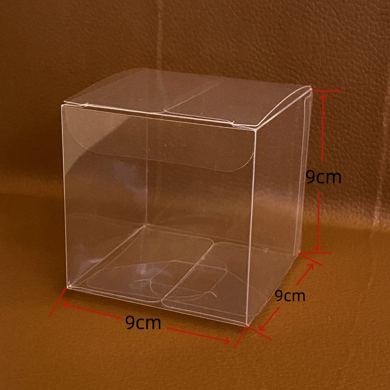 50 Stück 9 x 9 x 9 cm (3,54 x 3,54 x 3,54 Zoll) durchsichtige, faltbare, quadratische Display-Boxen aus Kunststoff, PET, PVC, Geschenk- und Puppenverpackung, transparent Image