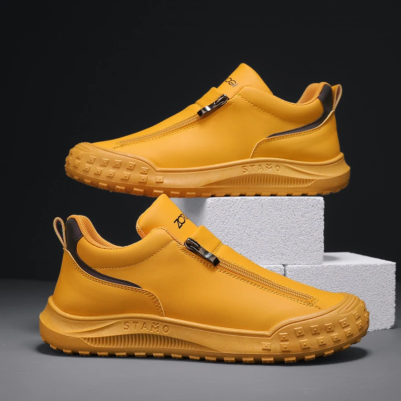 Herren-Wanderschuhe, Herbst, neues handgefertigtes Leder, gemütlicher seitlicher Reißverschluss, modische Anti-Rutsch-Business-Casual-Slipper für Herren